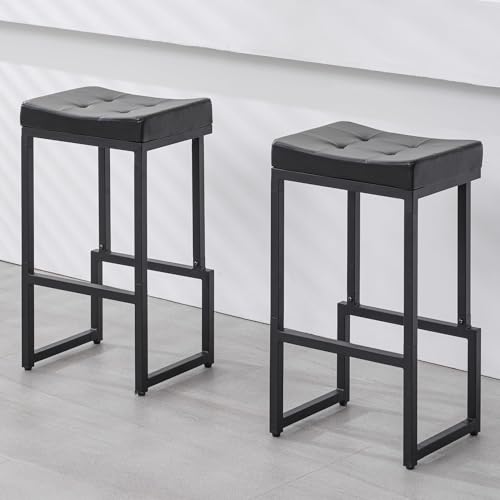Image of FIRAVOE Bar Stools Set of 2, 28 inch Faux Leather Backless Bar Height Stools