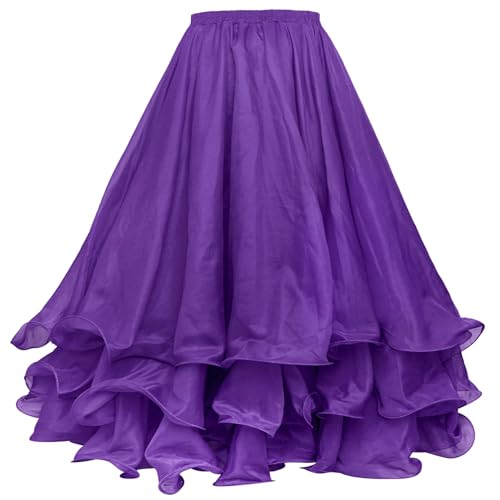 BellyLady Belly Dance Skirt Halloween Tribal Chiffon Tiered Maxi Full Skirt 37.8 Inch Length-Purple