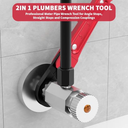 Image of 5Pcs Plumbing Tools Kit with Angle Stop Wrench & 1 /2-Inch Compression Sleeve Puller, Professional Heavy Duty Ferrule Remover Tool, Plumbers Pipe Wrench and Basin Faucet Wrench Set with P180 Sandpaper