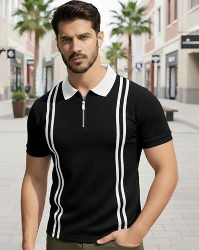 Image of AUSK Men Casual T-Shirt, Texture Printed Half Sleeve Tshirt for Mens, Polo Tshirt for Boys