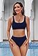 Pink Queen Damen Crop Top Bikini Set Frech 2-Teilig Hohe Taille High Cut Push Up Gepolstert Bademode Strand Dunkelblau L