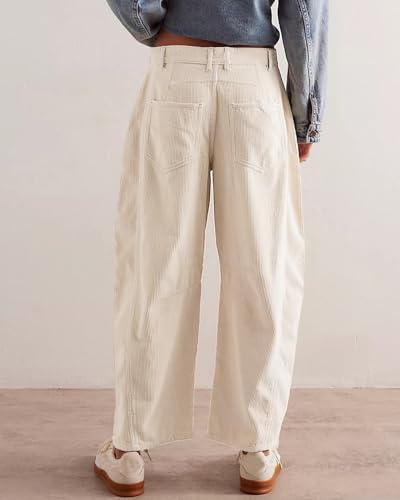 Women's Corduroy Pants Mide-Rise Barrel Wide Leg Pant Scasual Boyfriend Ankle Pants4