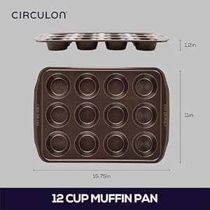 Circulon Nonstick Bakeware 12-Cup Muffin Tin, Brown, Steel Circulon Nonstick Bakeware 12 Cup Muffin Tin Brown Steel
