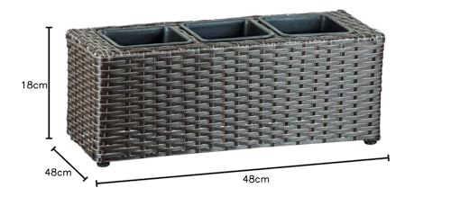 Handmade Poly Rattan Mini Tri-Pot Trough Planter Brown Poly Rattan Planter & 3 Insert Pots - 18cm (H) x 48cm (W) x 18cm (D) - Suitable for Indoor and Outdoor use - Single Pot 4 Handmade Poly Rattan Mini Tri-Pot Trough Planter Brown Poly Rattan Planter & 3 Insert Pots - 18cm (H) x 48cm (W) x 18cm (D) - Suitable for Indoor and Outdoor use - Single Pot - Image 4