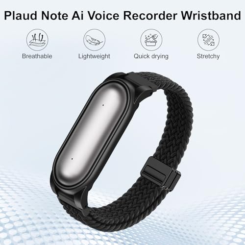 Adjustable Braided Wristband Compatible with Plaud NotePin AI Voice Recorder,Breathable Soft Wearable Strap with Magnetic Buckle and PC Case,Lightweight Band,Note Ai Voice Recorder Accessories,Black