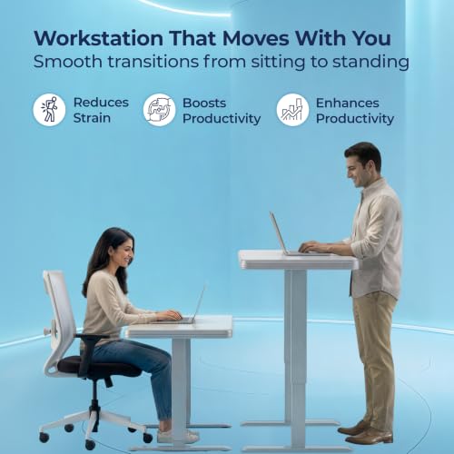 Image of The Sleep Company AeroSleek Glass Height Adjustable Desk | Electric Standing Table | 4 Memory Presets | Drawers | Tempered Glass Top | 2 Years Warranty | | Free Installation |1200mm x 600mm