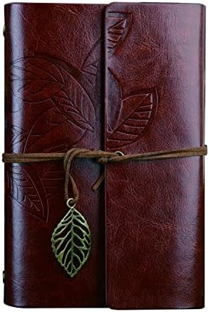 NectaRoy Vintage Retro PU Leather Cover Notebook Journal Diary, Leaf Pattern Spiral Blank String Daily Notepad, Kraft Paper, Retro Pendants, Classic Embossed, Loose Leaf