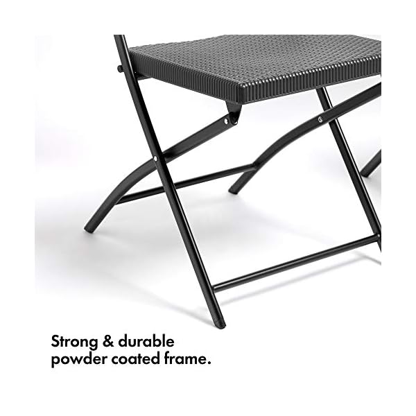 VonHaus Folding Rattan Effect Chairs Pack of 2 - Durable Weatherproof Material – Powder Coated Steel Frame – Outdoor Garden Furniture for Patio, Decking, Balcony, Conservatory – Graphite Grey - Image 6