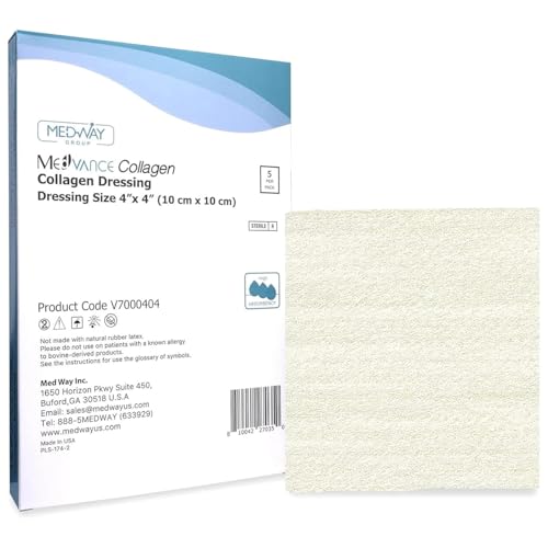 MedVance Collagen Dressing Pads Comfortable and Easy to Wear Wound Dressings Highly Effective and Long Lasting Protection Over The Counter Box of 5 dressings (4x4)