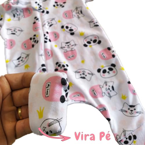 Macacões de Bebê Ziper Estampados, Kit com 3 peças - 100% Algodão Suedine (P)