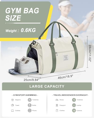 Image of Gym Bag Womens Mens with Shoes Compartment and Wet Pocket Travel Duffel Bag for Women for Plane Sport Gym Tote Bags Swimming Yoga Waterproof Weekend Overnight Carry on Bag Hospital Holdalls