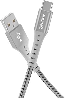 Geonav Cabo USB-A para USB-C, 1.2 metros, nylon trançado, resiste até 10 mil dobras, carregamento rápido (até 40 W) e tranferência de dados (480 Mbps), ESC05WT, branco