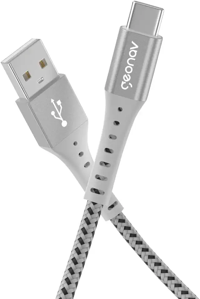 Geonav Cabo USB-A para USB-C, 1.2 metros, nylon trançado, resiste até 10 mil dobras, carregamento rápido (até 40 W) e tranferência de dados (480 Mbps), ESC05WT, branco