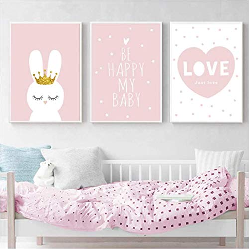Affiche couronne lapin rose pour déco chambre bébé fille poster scandinave 50x70cm