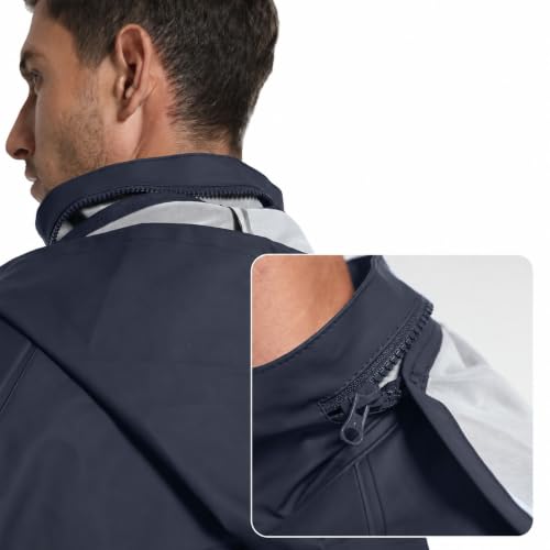Image of Men's Workwear 3-Piece Waterproof PU Rain Suit Set | Hooded Jacket & Bib Pants, Sealed Seams, Storm Flap, Adjustable Suspenders, Flap Pockets, Outdoor Work, Fishing, Farming
