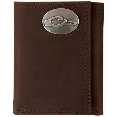 Drake Waterfowl Leather Tri-Fold Wallet with The Metal Oval Logo, Brown, DA7005-LEA