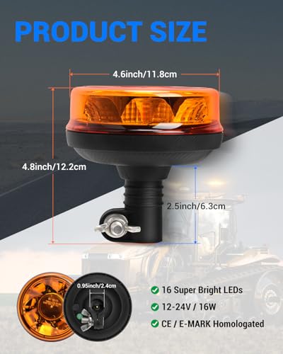 SUPAREE Rundumleuchte Steckbar LED 12V E9 6 Blinkmuster IP67 Wasserdicht Amber für Traktor LKW PKW Traktoren Gabelstapler