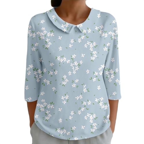Chemisier imprimé floral femme col V manches 3/4 boutonnées fluides anti-plis