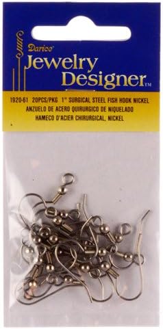 Surgical Steel Fish Hook, 1 Inch, Nickel Earring Hooks with Ball and Loop, 20pc Pkg