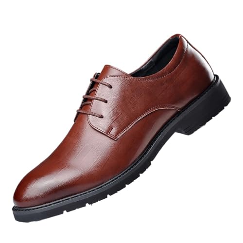 Fashion Dress Shoes for Men Burnished Leather Lace-up Round Toe Party Slip Resistant Block Heel Anti-Slip Rubber Sole Shoe