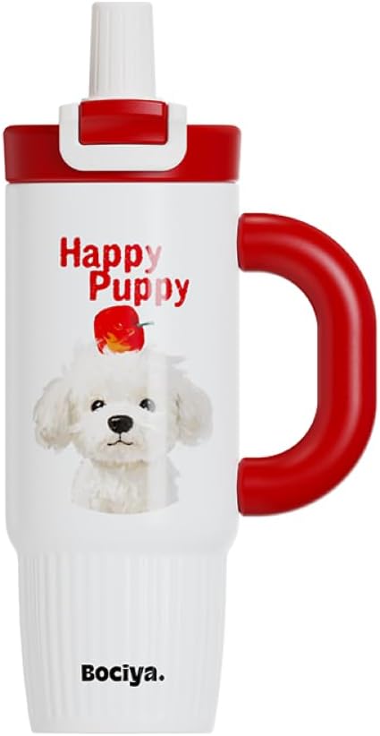 ZZT 26 oz Cute Animal Insulated Tumbler with Straw and Dust Lid, Stainless Steel School Travel Working Coffee Mug, Direct drinking and straw drinking, Gifts for Women & Girls (Red)