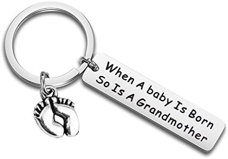 QIIER Grandma Gift When a Baby is born so is a Grandmother Keychain Baby Announcement Gift For New Grandma (silver)