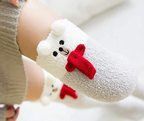 Image of Wander G Womens Over Knee High Fuzzy Socks Cute Cartoon Thigh High Stockings Warm Stripe Leg Warmers