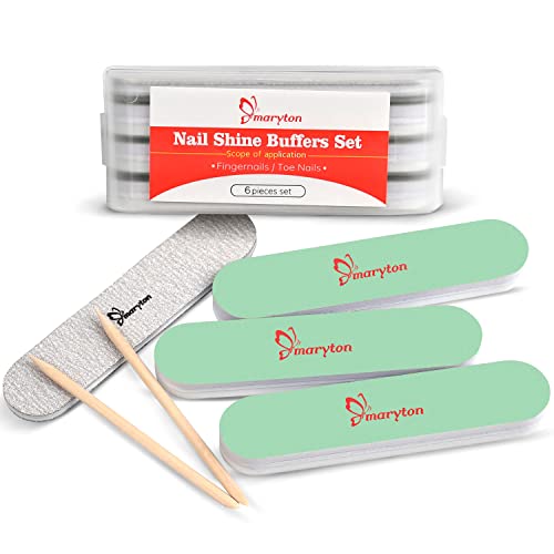 Maryton Nail Buffer and Shine Kit, Ultimate Nail Files and Buffers for Natural Nails - File, Buff, Clean and Shine Nails in a Manicure Kit, 6 Count