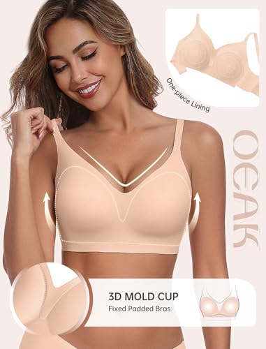 OEAK Womens Comfortable Bra Push Up Bras Wireless Support Lift Brassiere V Neck Full Coverage Everyday Seamless Tshirt Bras3
