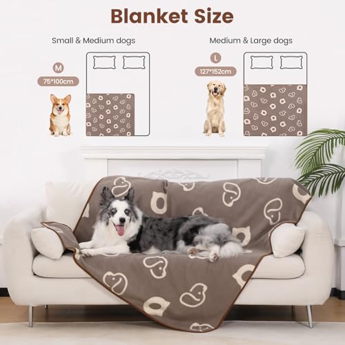 IDOGCHEW Hundedecke Wasserdicht 100x75 cm, Geeignet für Katzen & Kleine bis Mittelgroße Hunde, Hundedecke waschbar aus Sherpa Fleece, Flauschig und Weich Maschinenwaschbar - Braun
