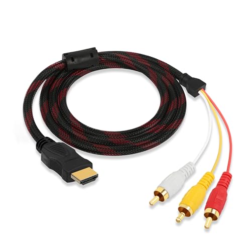 YAODHAOD HDMI zu 3RCA Adapter，HDMI Converter Audio,Keine Dekodierungsfunktion， Composite Video Audio VA Adapter Geeignet für HDTV DVD und die meisten LCD Projektoren Geräte (5FT)