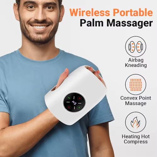 Image of Cordless Hand Massager with Heat & Air Compression for Arthritis, Carpal Tunnel & Finger Pain Relief - Rechargeable, Portable Electric Palm Massager with 3 Modes & Auto Shut-Off