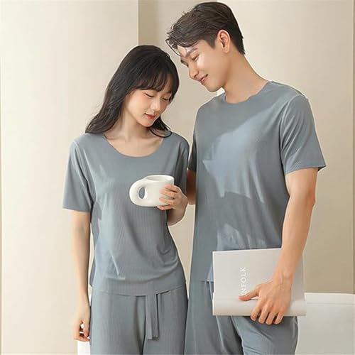 Summer short-sleeved ice silk pajamas, 2025 new two-piece cool sweat-absorbent casual wide-leg comfortable pajamas3