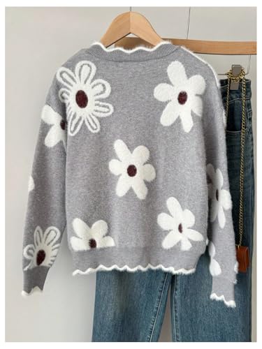 Image of BEAUDRM Girl's Cute Bow Sweater Crew Neck Long Sleeve Drop Shoulder Loose Pullover Tops
