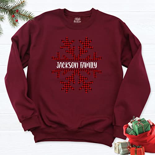 Customizable Christmas Family Sweatshirts, Snowflake Winter Theme Custom Name Holiday Group Outfits, Xmas Matching Family Christmas Top Pajamas, Pack of 1 (Unisex Sweatshirt & Hoodie)3
