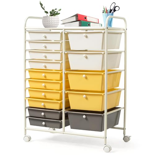 GLACER 15 Drawers Rolling Storage Cart, Steel Frame Craft Organizer Cart