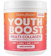 SkinnyBoost Youth Boost Advanced Multi-Collagen Powder - 5 Types of Hydrolyzed Collagen Peptides ...