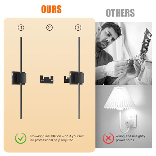 Image of Battery Operated Wall Sconces Set of Two, Dimable Wireless Rechargeable Wall Sconce with Remote Control, 29In 8000mAh 320 DIY Rotatable Modern Decor Lights, Black Wall Lamps for Living Room Bedroom