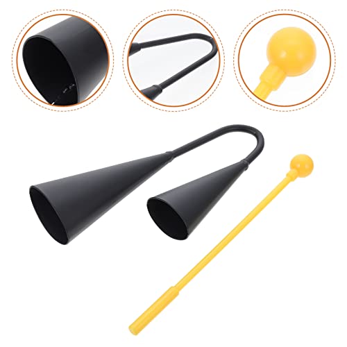 Generic 1 Set Agogo Bell Two Tone Metal Double Bell Cowbell Traditional Latin Percussion Musical Instrument With Mallet For Kids Classroom Birthday Gift Black S #TOP5