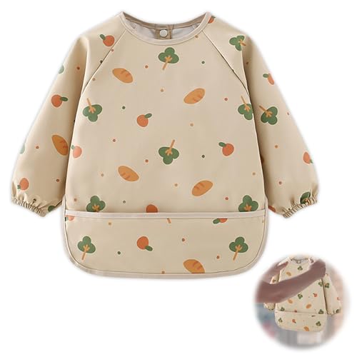 Fokelyi Babero de bebé con mangas, impermeable y fácil de limpiar, baberos para alimentación del bebé, baberos para alimentos artesanales pintura pintura de juegos, multicolor, 100 cm