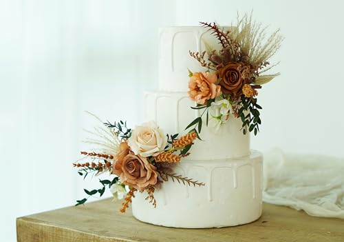 Cake Topper de flores secas terracota y naranja para boda miniatura 4