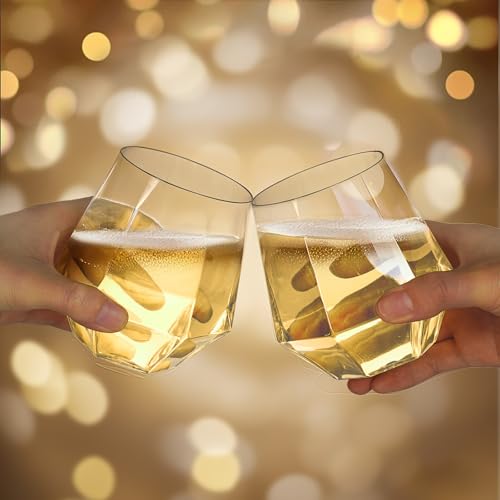 Image of Goodluck 80 PCS 12oz Diamond Stemless Clear Plastic Wine Whiskey Glasses
