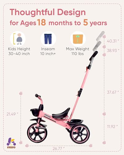 image for KRIDDO 2-in-1 Toddler Tricycle for Ages 18 Months to 5 Years Old - Ext