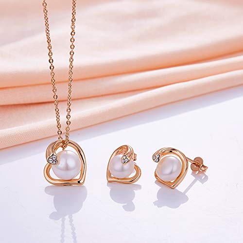 Conjunto de Joyas Mujer con Corazón, Perlas y Oro Rosa 5