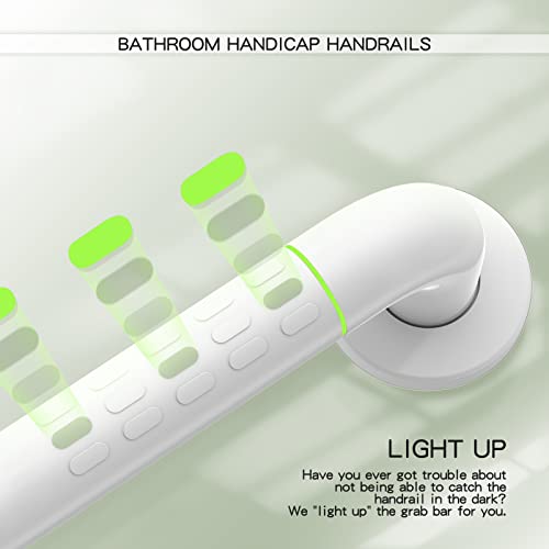 Stainless Steel Shower Grab Bar With Plastic-Plated Finish, Shower Grab Bars For Seniors, Luminous Circles And Cover Flange, Bathroom Handicap Handrails, White 12 Inch #TOP6