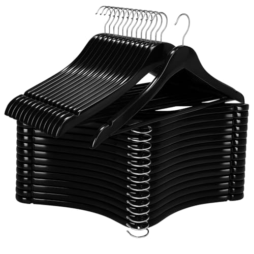 Opiniones y reviews de Ganchos de Madera para Ropa los 10 mejores. 48 MRK HOME Ganchos de Madera para Ropa, Caja 50 Piezas, para Vestidos, Camisas, Pantalones, Barnizados, Alta Resistencia, Cromados, Giratorio, Largo 44.5 cm x Alto 23 cm (Negro)