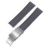 ROUHO 21mm Bracelet Montre Plongée Silicone, Étanche Anti-Sueur Remplacement pour Longines HydroConquest L3 781 742-Gris + Boucle Déployante