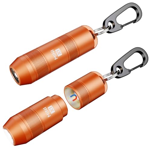 Image of 2PCS Mini Keychain Flashlight - Instant On Pull to Light, 100 Lumen Tiny EDC Flash Light, USB-C Rechargeable Micro LED Torch, Waterproof IPX6, for Everyday Carry, Emergency & Outdoor (Orange)