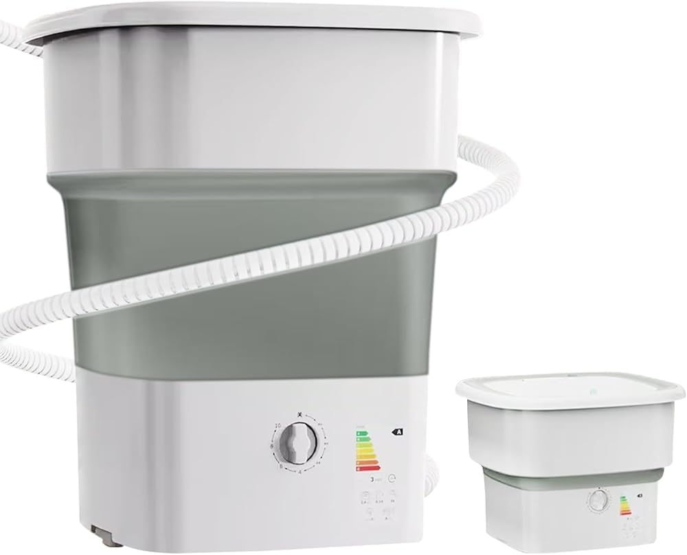 Portable Mini Washing Machine & Dryer - 52L Large Capacity, Foldable & Compact for Underwear, Baby Clothes, Camping & RV Travel - Collapsible Design (Gray)