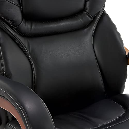 Serta Big And Tall Executive Office Chair With Wood Accents Adjustable High Back Ergonomic Lumbar Support, Bonded Leather, 30.5D X 27.25W X 47H In, Black #TOP5